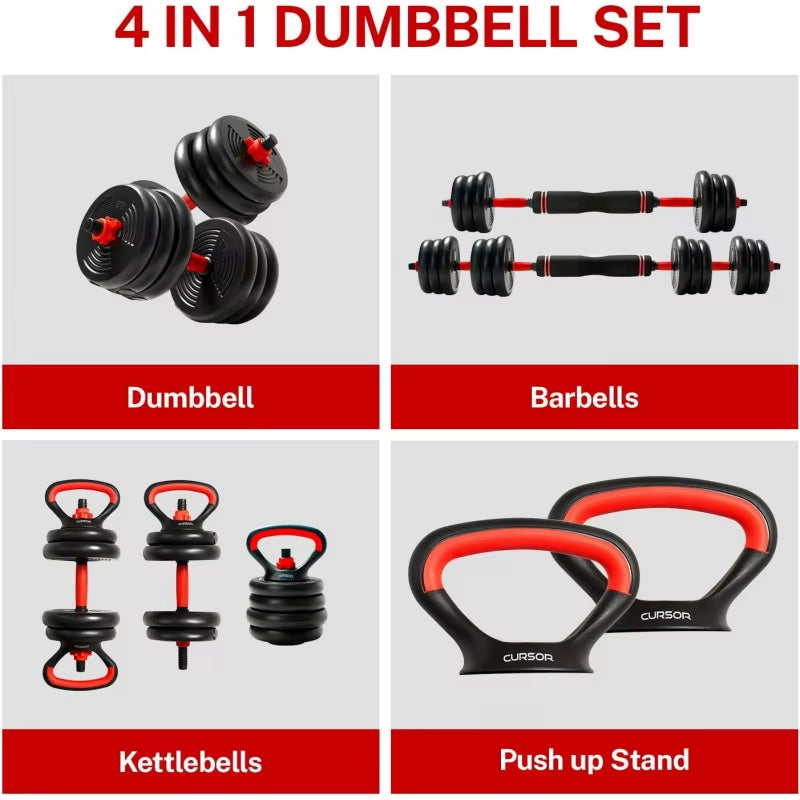 AQ 4-IN-1 Adjustable Dumbbells Set,Work as Dumbbell/Barbell/Kettlebell/Push up Stand,Home Gym Weights Strength Tra